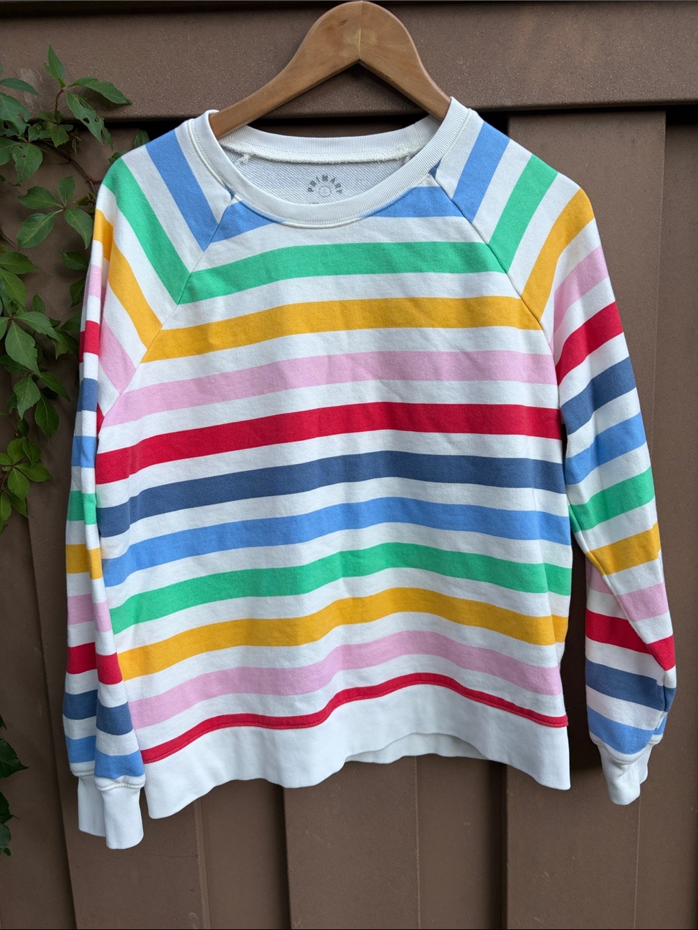 Primary Cotton Rainbow Striped Crewneck Woman’s size Large